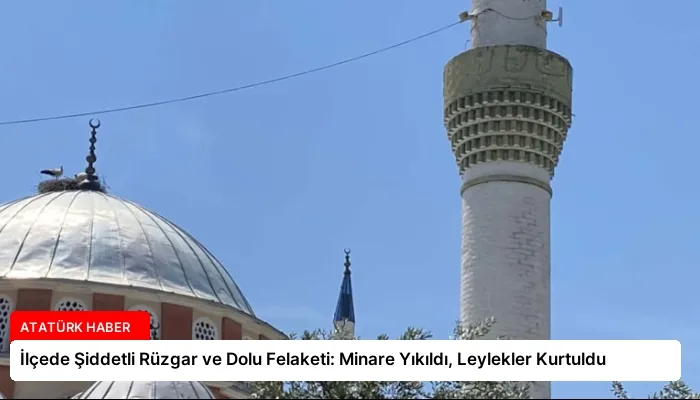 İlçede Şiddetli Rüzgar ve Dolu Felaketi: Minare Yıkıldı, Leylekler Kurtuldu